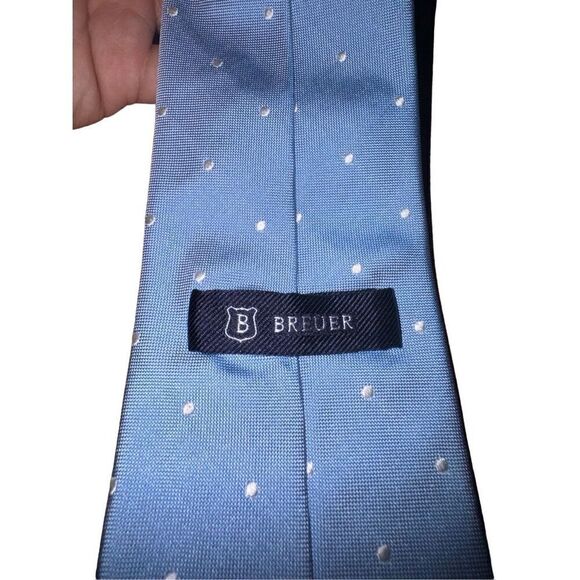 Breuer Blue & White Polkadot 100% Silk Handmade in Italy Neck Tie - Picture 2 of 7